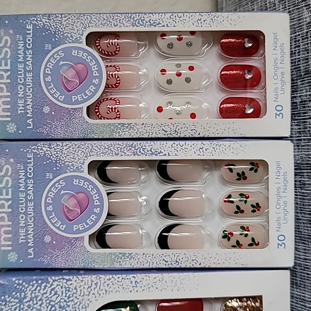 3pc imPRESS Press On Manicure Sets Holiday Christmas Stars Glitter Nails New - Picture 3 of 8